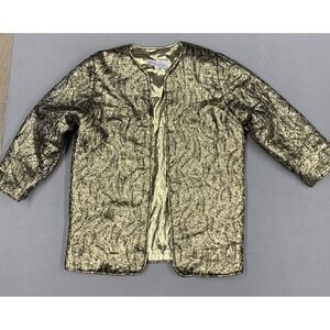 L Rothschild Jacket Women's Size Medium Gold Metallic Crinkle Open Front Vintage